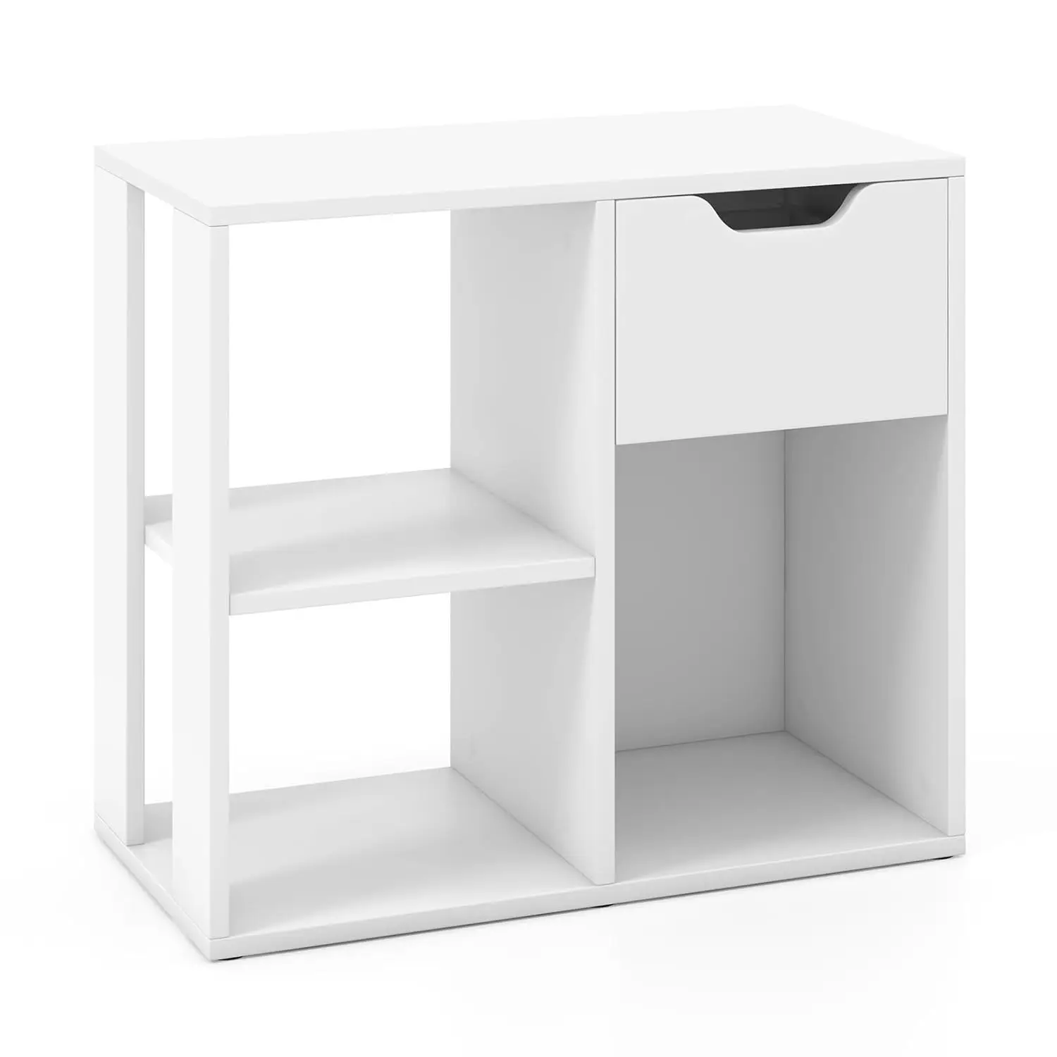 

3-Cubby Wood Cube Bookcase with Drawer 2-Tier Display Shelf for Bedroom Living Room Study White Customized