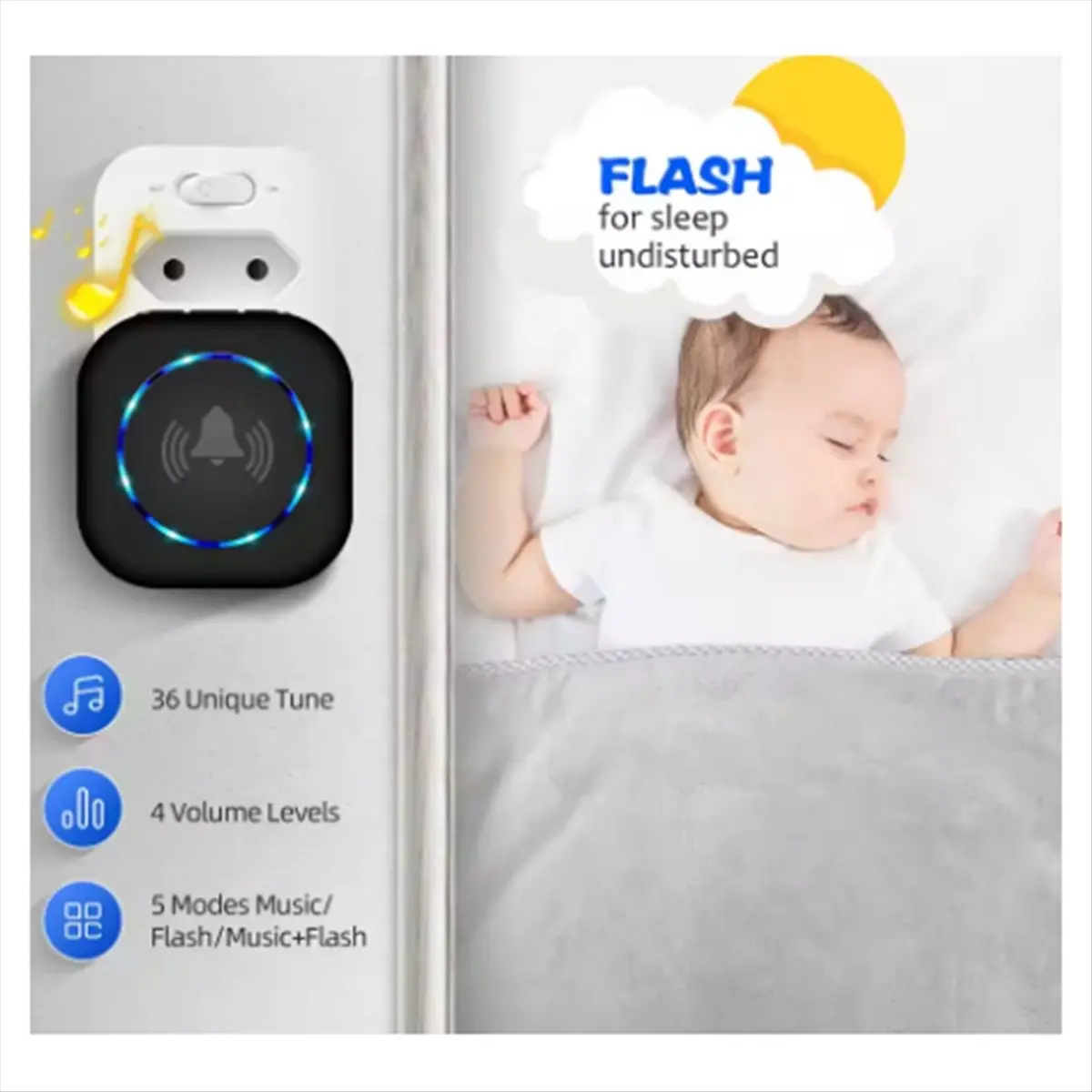 《Factory Direct》Wireless Doorbell 260M Remote Control with 4 Volume Levels Through the Wall Home Welcome Smart Doorbell EU Plug