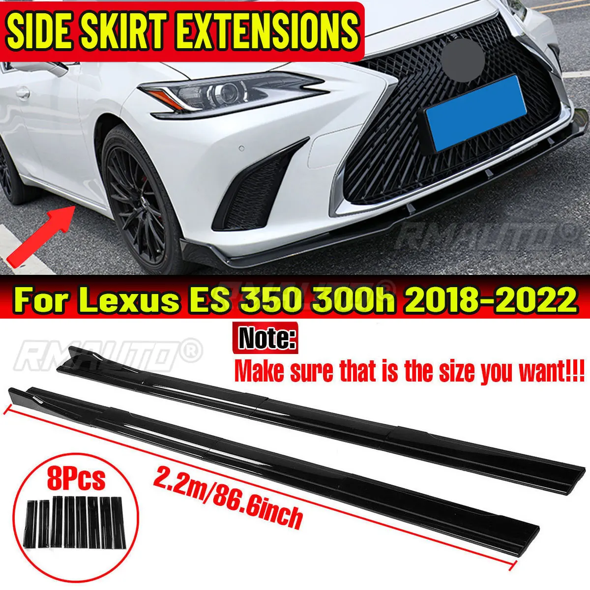 

High Quality 2.2m Side Skirts Extension Rocker Splitters Bumper Diffuser Winglet Wings for Lexus ES ES350 ES300h 2018-2022
