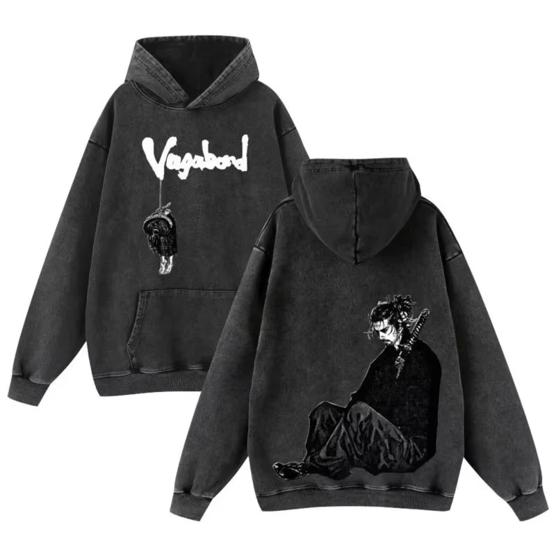 Japan Anime Vagabond Musashi Miyamoto Printed Hooded Men Manga Cotton Hoodies Casual Vintage Streetwear Harajuku Male Sweatshirt