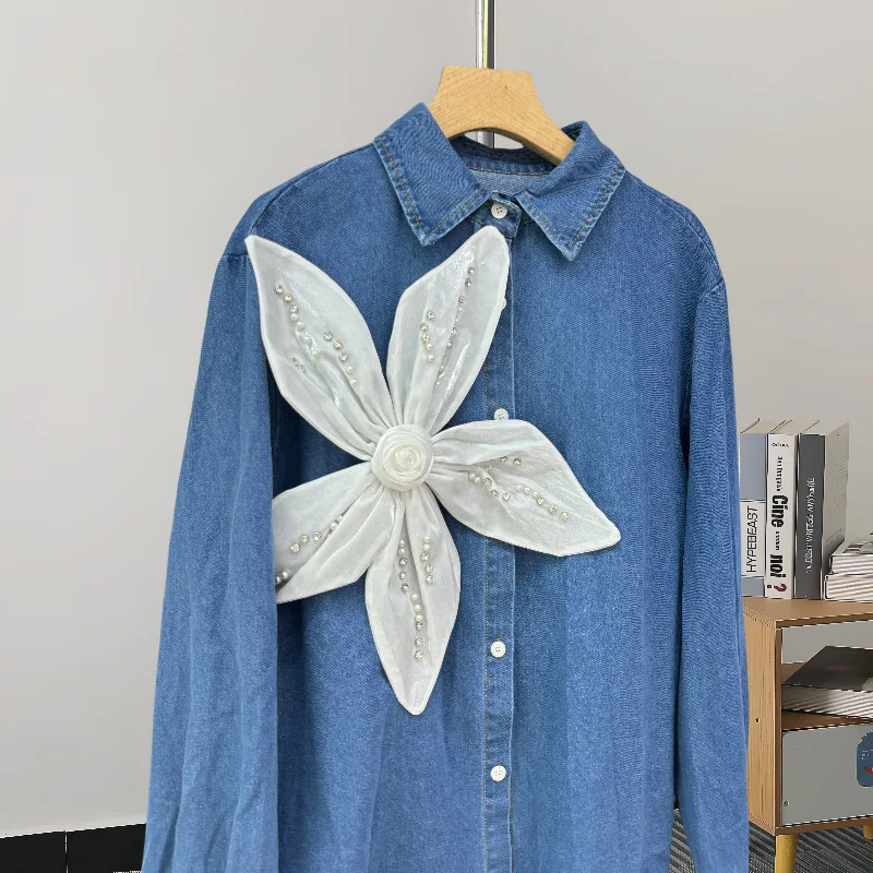

3D Floral Patchwork Short Denim For Women Spring Autumn New Small Size Jacket Top