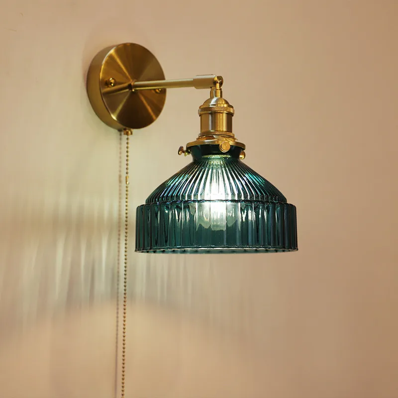 Vintage 4 Colors Nordic Wall Light with Switch for Living Room Luxury Decor Bedside Reading Light Glass Shade Led Wall Lamp
