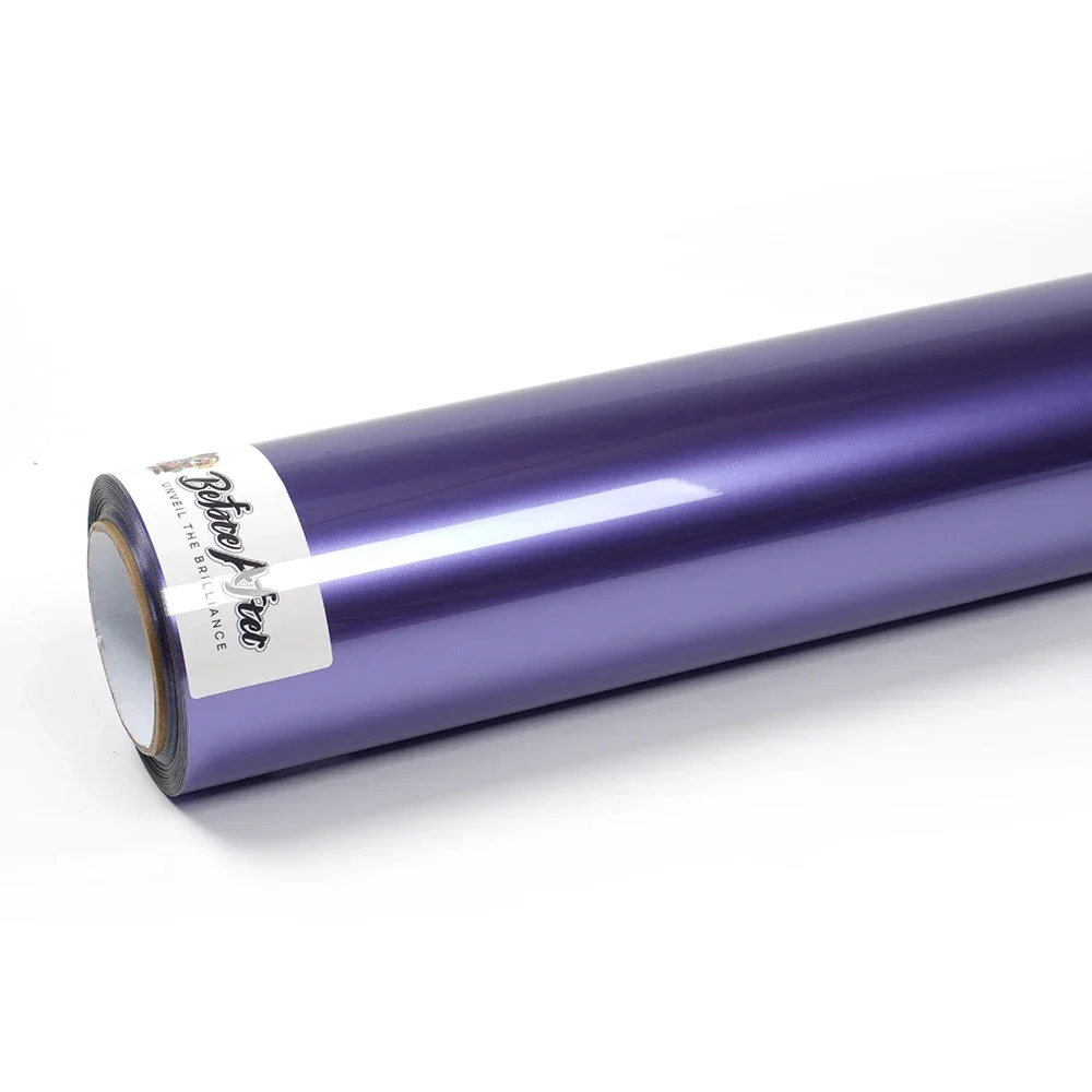 Film Vinyl Mobil Warna Ungu Metalik Super Gloss PVC, Pembungkus Mobil PET Liner Ungu Metalik, Kustom Pabrik 2025