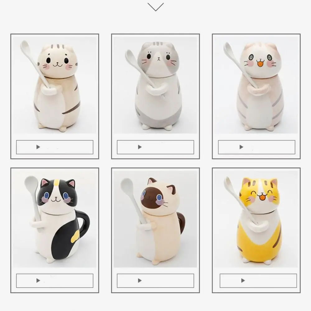 Creative With Spoon Cat Coffee Mug Capped Mug Ceramic Hand Painted Mug Exquisite Cartoon Coffee Pots Coffee Drinking