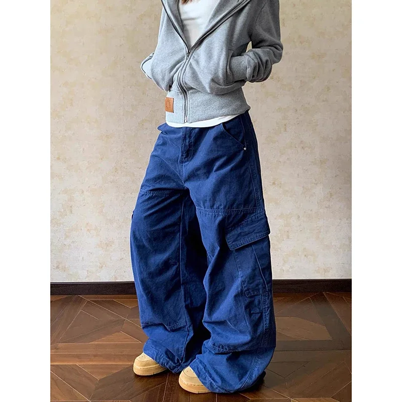Women Dark Blue Gothic Baggy Jeans American Y2k 2000s Style Boyfriend Jean Pants Vintage Harajuku Oversize Denim Trousers Autumn
