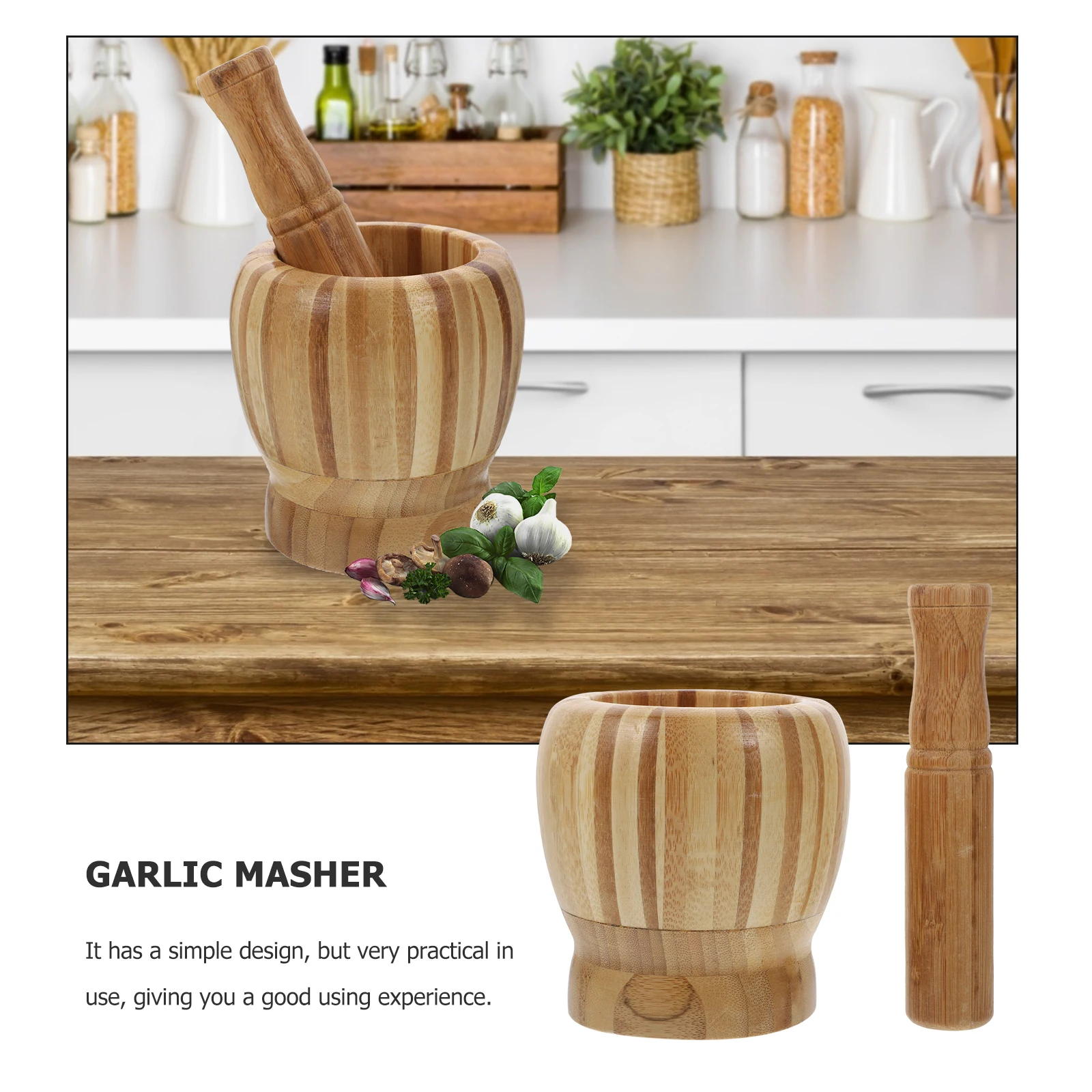 

1Pcs Yellow Bamboo Garlic Grinder Heavy Duty Mashing Tool for Fresh Spices Kitchen Prep Essential Easy Clean Cooking Accessory