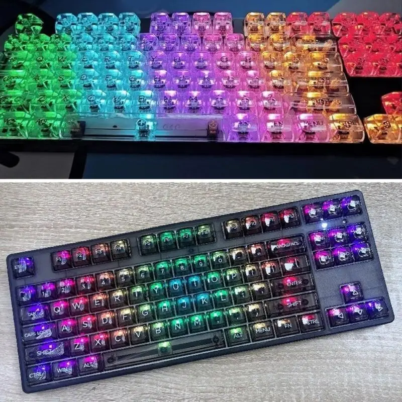 Only Keycap, Backlit PC Crystal Translucents Keycap 132Pcs CBSA Thicken Keycaps for 61/62/68/71/81/84/87