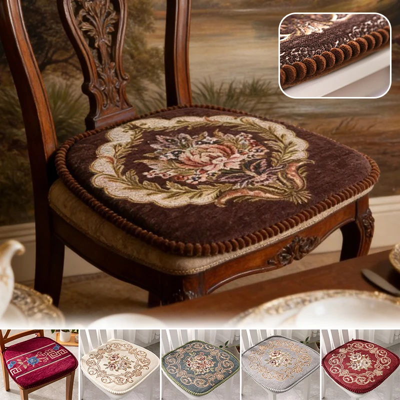 Country Style Ruffled Chair Cushion U-Shaped Washable Cover with Ties Non Slip Pad for Dining Kitchen European Vintage Decor