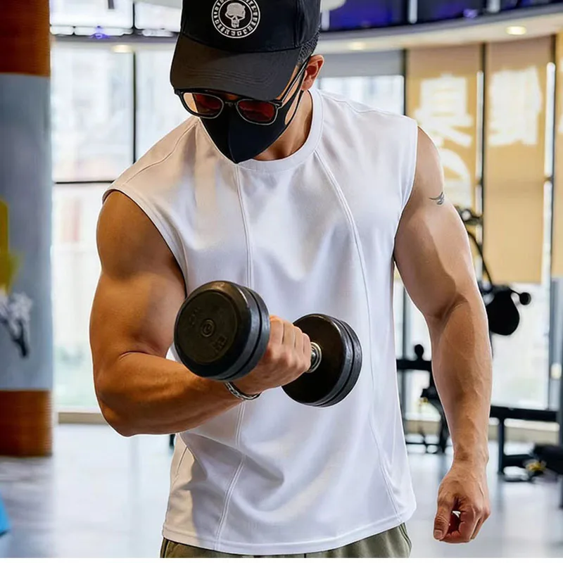 New American Style Quick Dry Sports Wide Shoulder Sweat Vest Men Summer Basketball Running Fitness Training round Neck Tank top