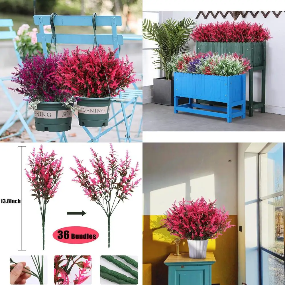 

UV-Resistant Artificial Lavender Plants for Outdoor and Indoor Garden, Porch, and Home Décor (Pink)