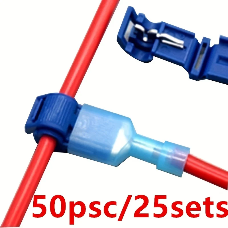 T Tap Nylon Self-Stripping Wire Connectors Male Quick Disconnect Snap Splice Lock Crimp Insulated Cable Terminals for Automotive