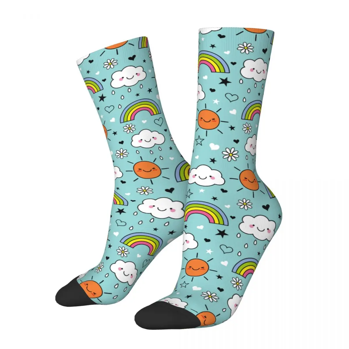 Hip Hop Male Socks Cute Cloud Sun And Rainbow Sky Merch Super Soft Cartoon Sport Socks All Season