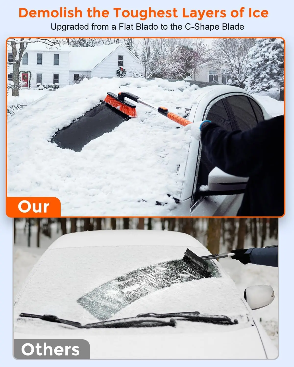 Upgraded Extendable Snow Brush with 360° Pivot Head - Military-Grade Ice Scraper for Car Windshield Cleaning