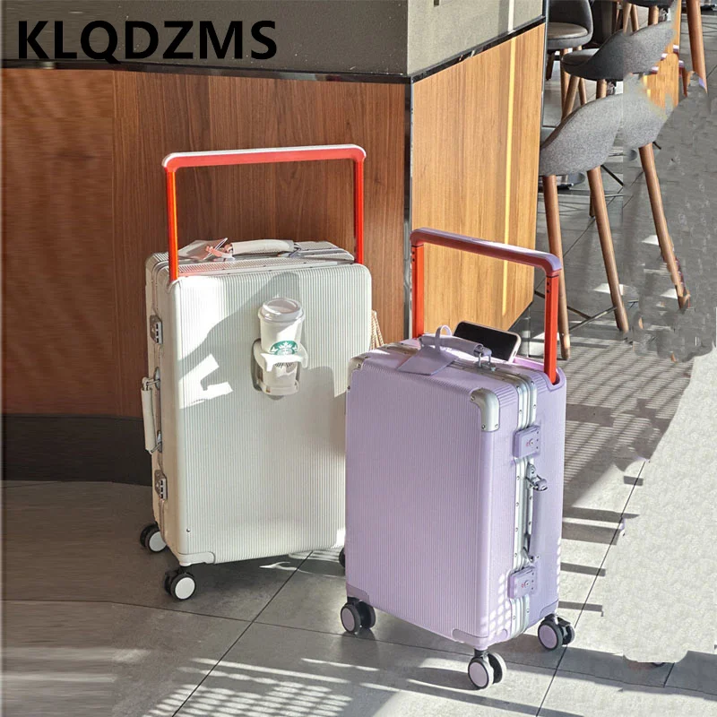 KLQDZMS-maleta de viaje con marco de aluminio para hombre y mujer, maleta con ruedas, equipaje de cabina, 20 y 24 pulgadas, nueva