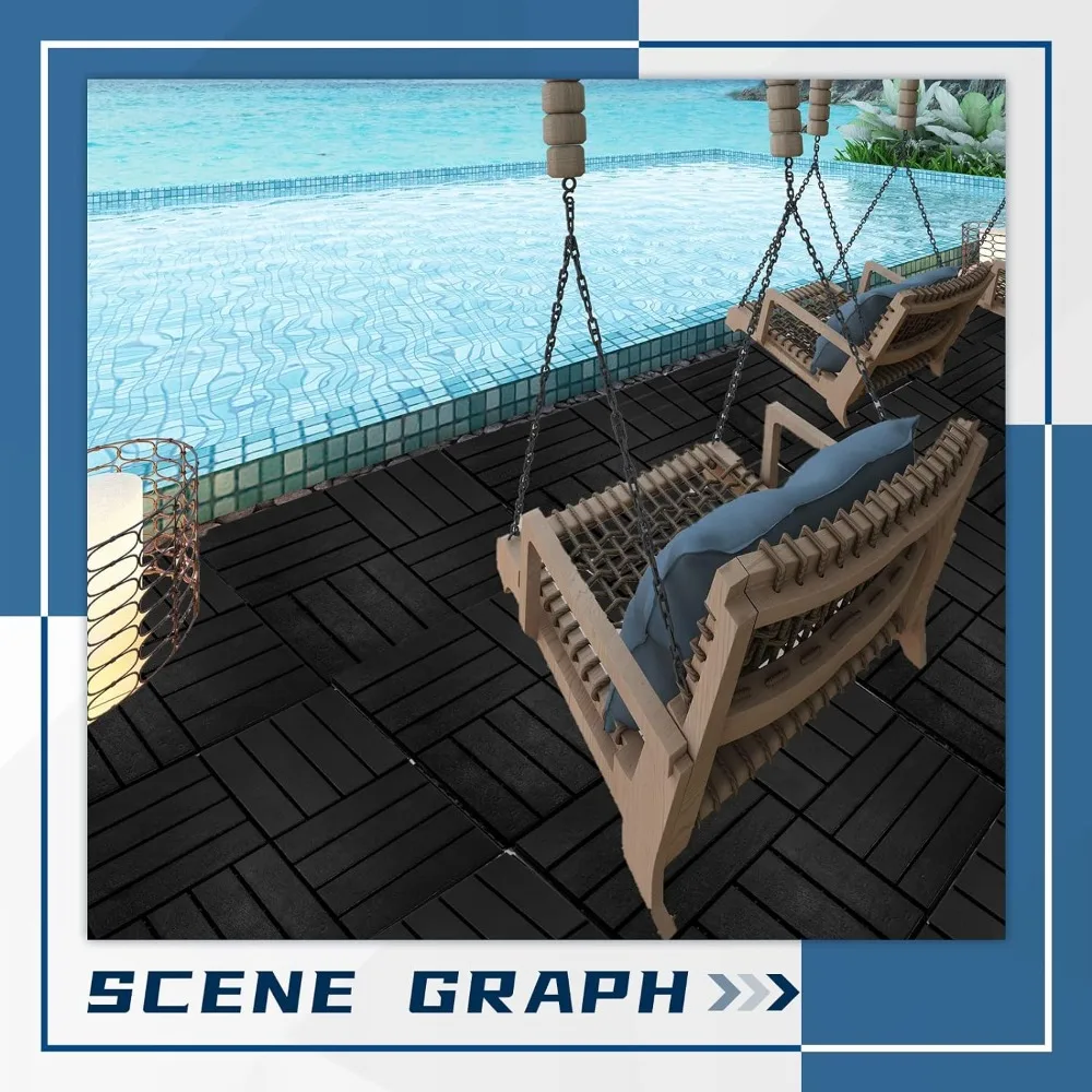 48 Pcs Plastic Interlocking Deck Tiles 12 x 12 Inch Patio Waterproof Outdoor Flooring for Porch Poolside Balcony Backyard Black