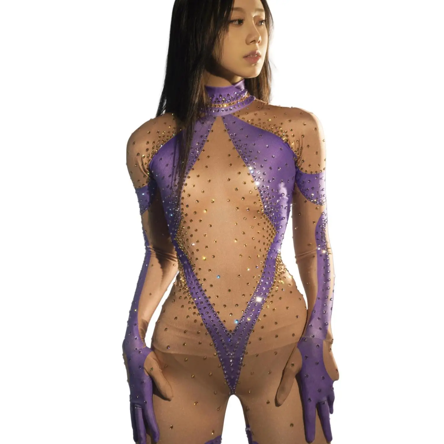 

Spandex Long sleeved Jumpsuit Jazz Use Nightclub Prom Pole Dance Bar Sexy Dance Wear Carnival Gala Elastic Bodysuit DANC Daopian