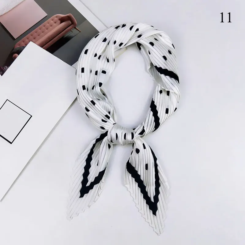 Korean Pleated Scarf Crinkle Small Square Scarf Decorative Silk Women Scarf Print Neck Scarves Elastic Hair Band Ribbon Wrinkle