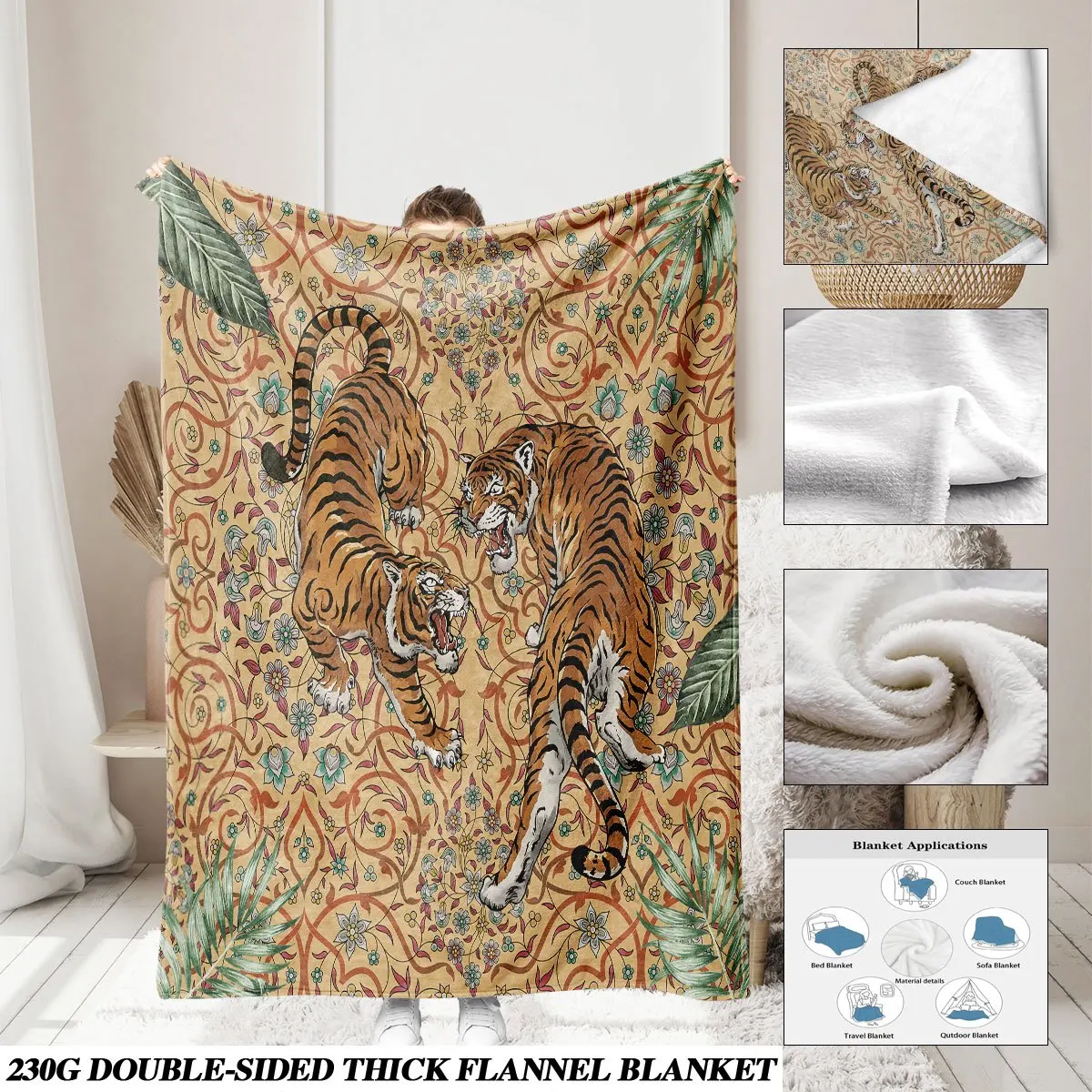Vibrant Tiger Jungle Print Throw Blanket Cozy Decorative Throw for Sofa Bedding Home Decor