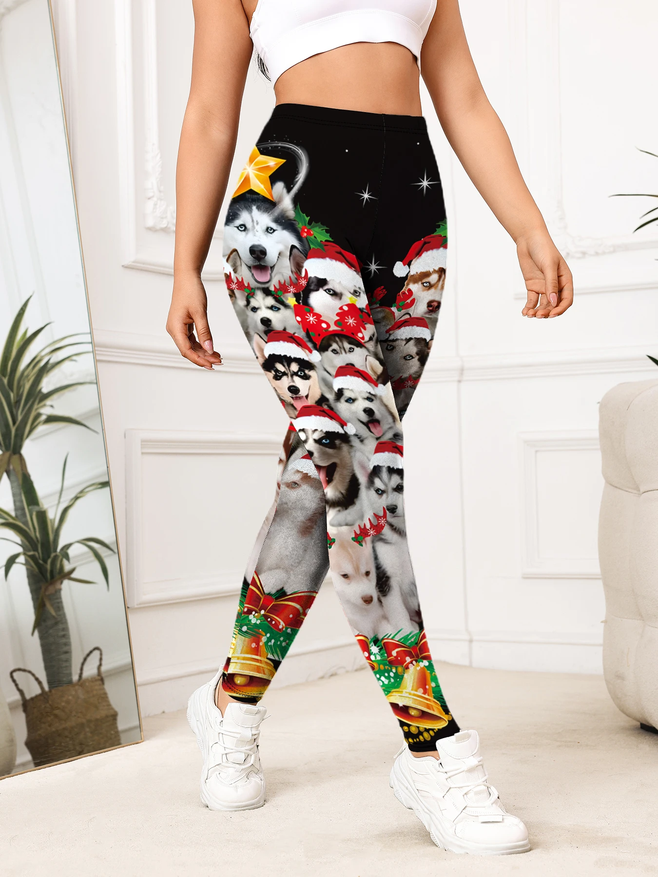 Feliz Navidad mujeres perro estampado Leggings para Fitness alta cintura gimnasio Legging Push Up entrenamiento Fitness mujeres Sexy Leggings