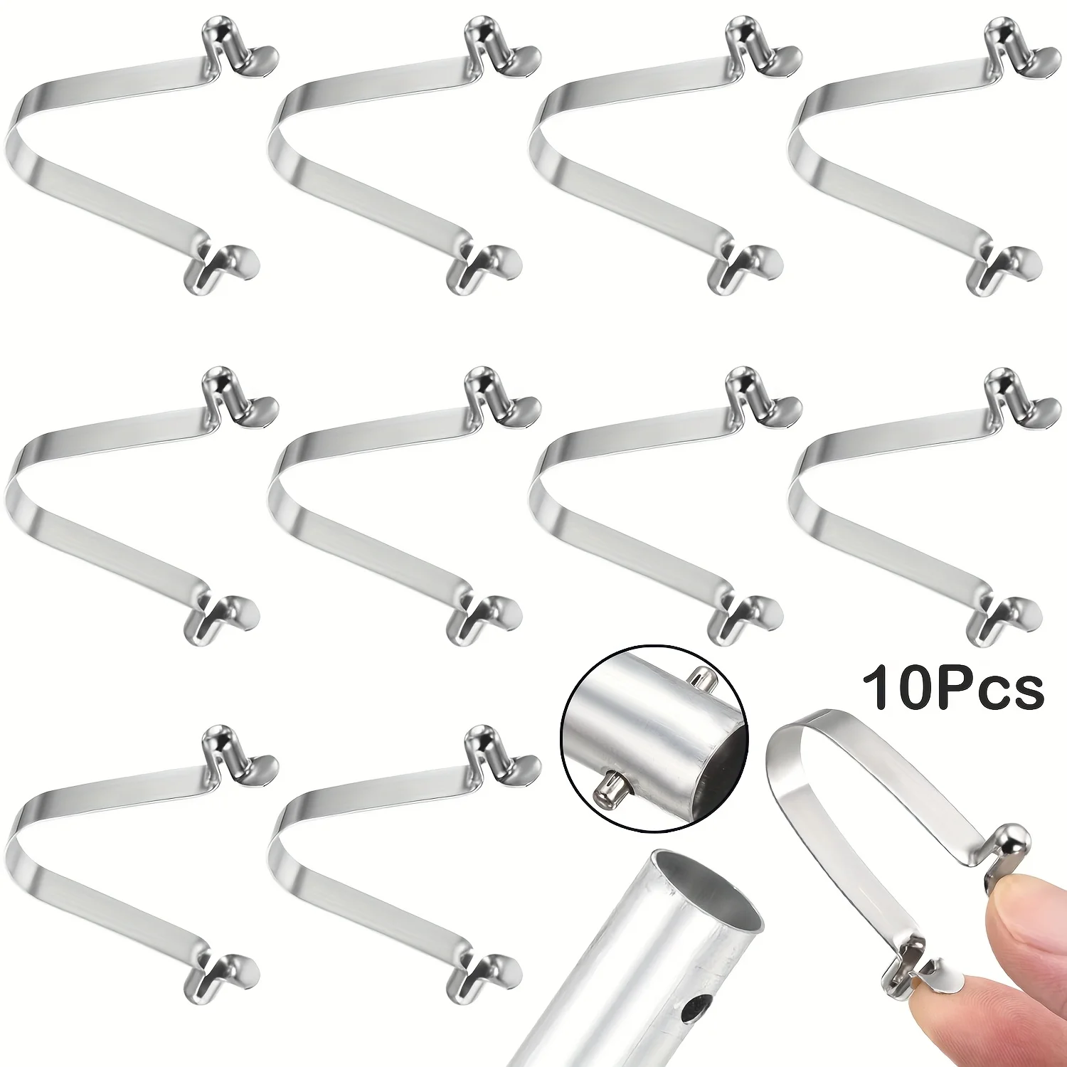 10pcs Double Button Kayak Paddle Spring Clip Stainless Steel V-Shaped Hollow Telescopic Locking Tube Clamp for Tents Camping