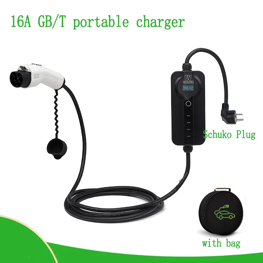 

16A 1Phase 3.5kw EV Portable Charger Type2 / GB/T /J1772 Type1 Plug Connector Wallbox Charging Station for Electric Vehicle