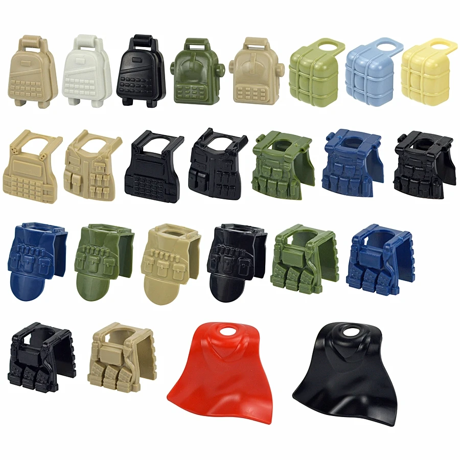 NEW Military Accessories Figures Soldier Helmet Weapons Backpack Armor Vest Plastic Building Blocks Cloak Weapon Army Brick Toy