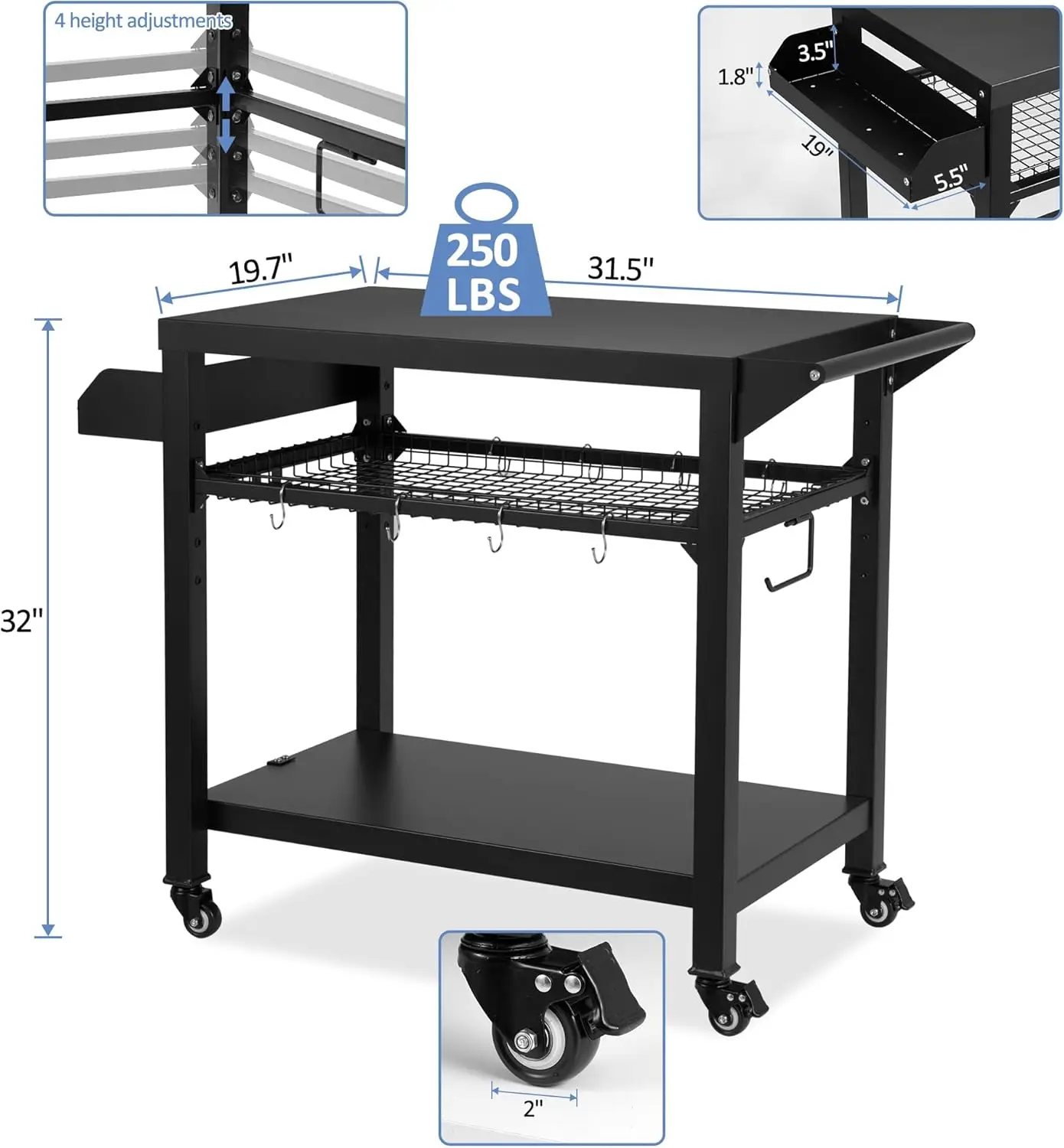 Wheels Dining Cart Table for Outside Patio, Movable Kitchen Cooking Prep Table