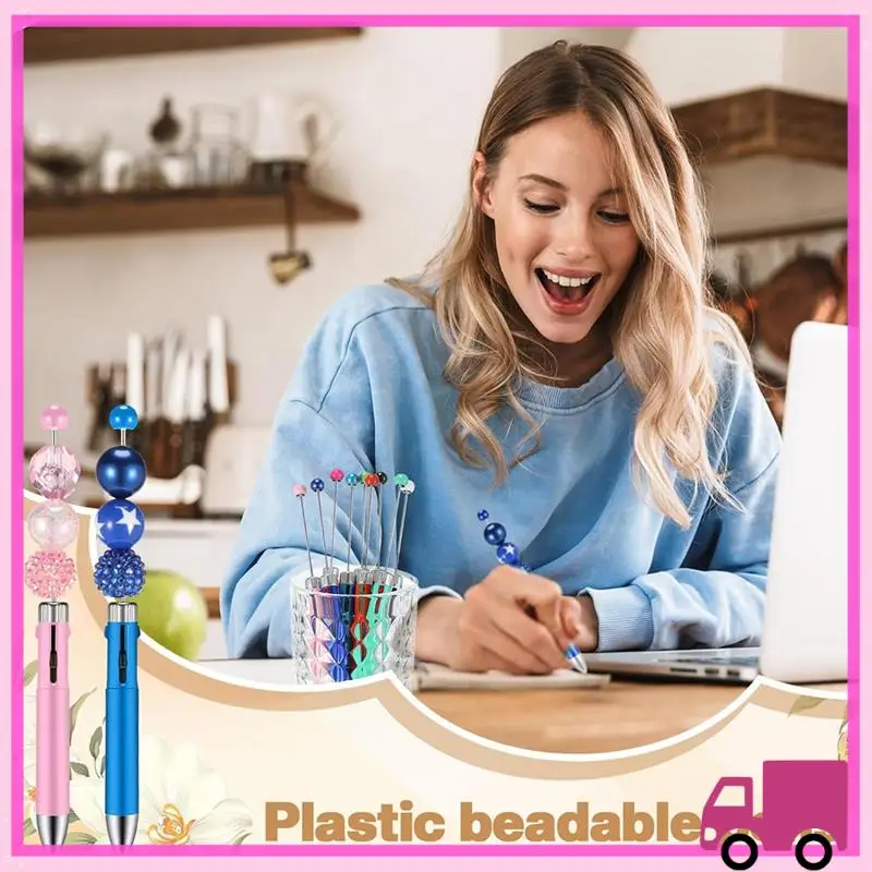 Compact 50Pc Plastic Beaded Pens Beadable Pens 4-In-1 Beaded Ballpoint Pens Making Graduation Supplies B