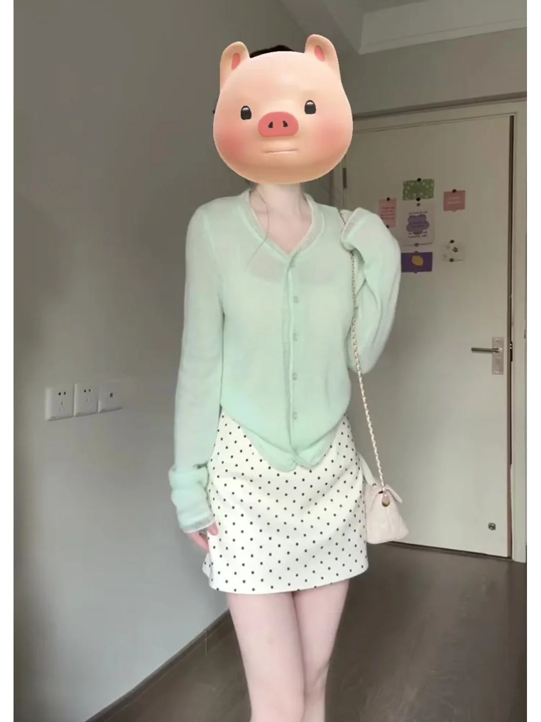 

Mint Green V-Neck Knitted Open Cardigan Women's Early Spring New Design Versatile Slimming Sun Protection Cover up Top