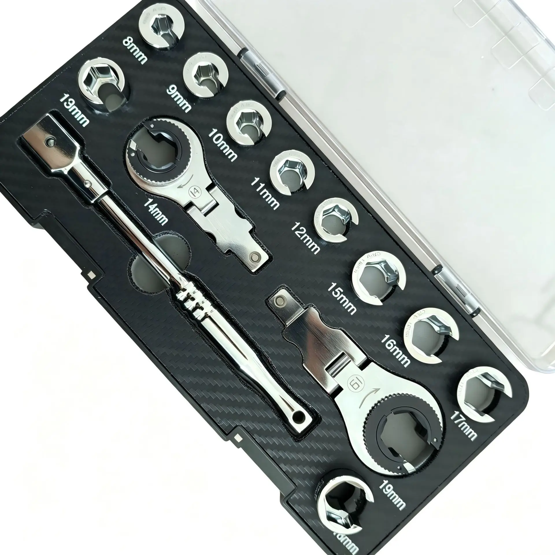12Pcs Flexible Head Ratchet Wrench Set 8-18mm Open End Flare Nut Wrench for Pipe Removal, Cr-V Steel Repair Tool Kit