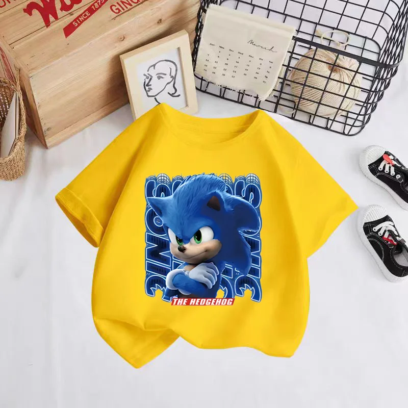 

Children Top 2024 Couple -shir T Shirt 2 to 12 Year Summer Sonic Children's Clothing Girl Clothes Boys Mother Kids