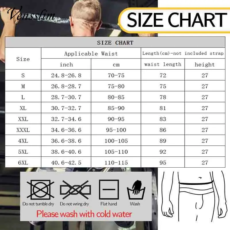 Vensslim Men Waist Trainer Trimmer Hot Neoprene Tummy Control Corset Sauna Sweat Belt Slimming Body Shaper for Workout Fitness