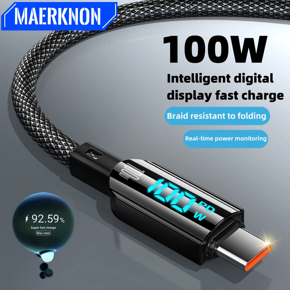 PD 100W Digital Display Cable USB Cable 66W Fast Charging Charger For iPhone 15 Pro Max Xiaomi Huawei Poco Samsung Oneplus