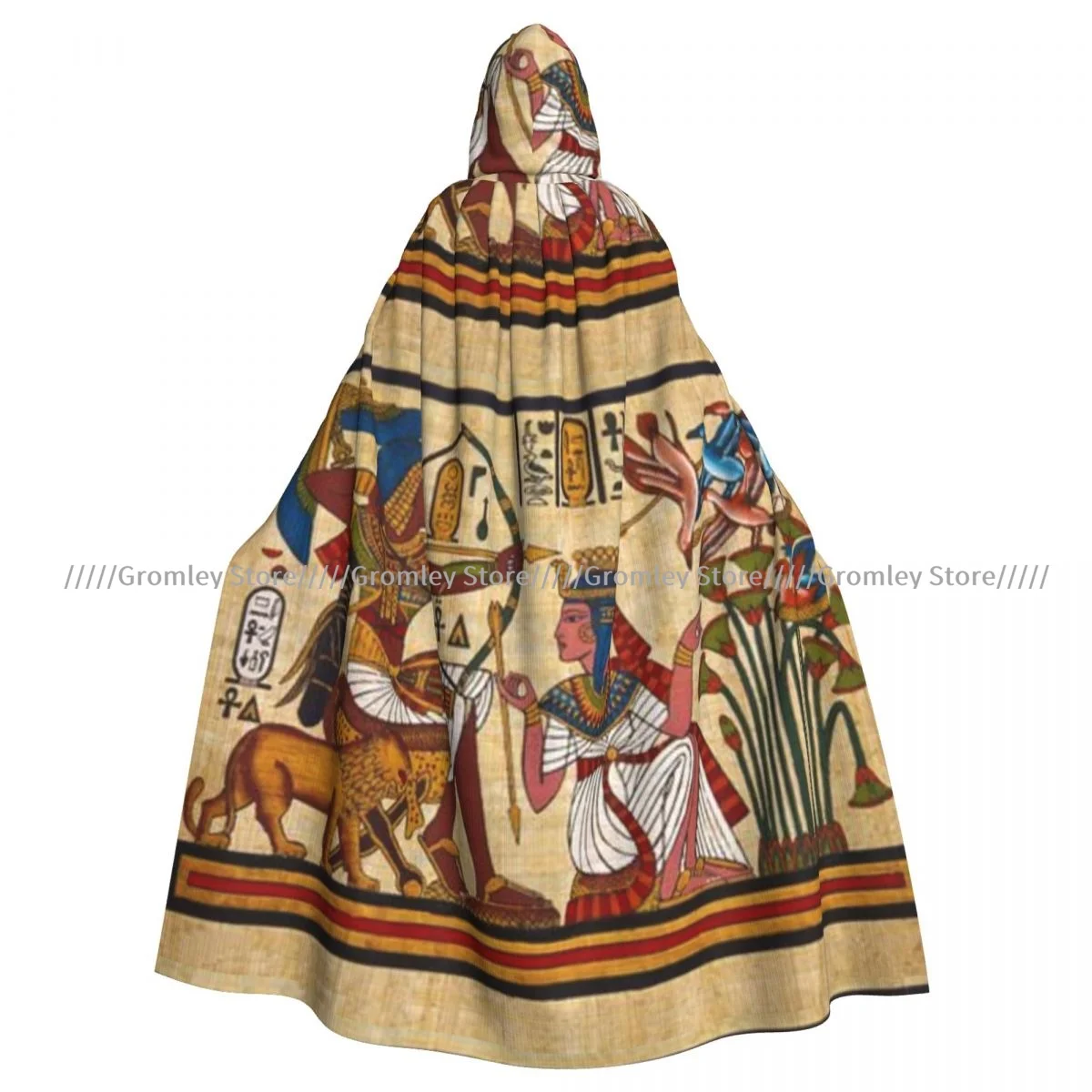 Witch Long Hooded Robe Egyptian Papyrus And Hieroglyph Halloween Cloak Cosplay Costumes for Adult