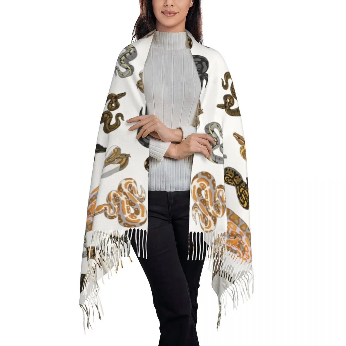 Ball Python Morph Snake Pattern Scarf Tassel Scarves Women Soft Warm Shawls and Wraps Long Fall Winter Shawl Wrap