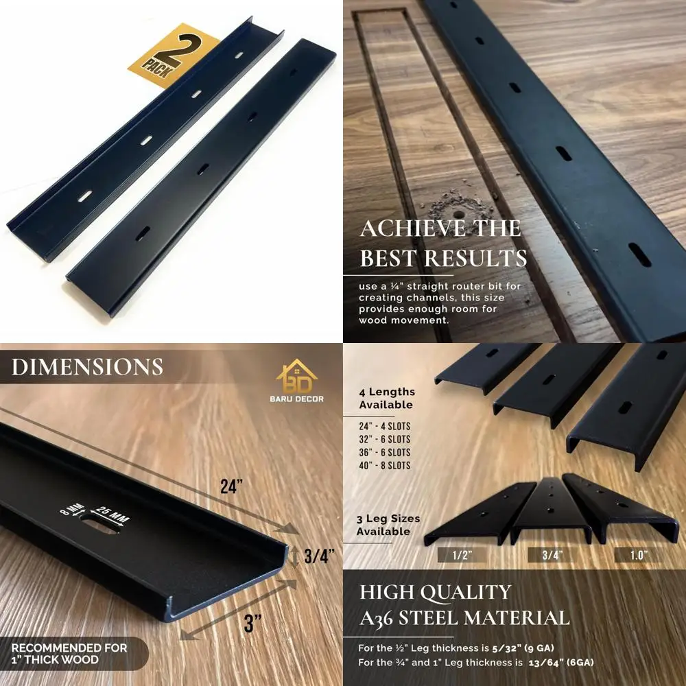 

24 Steel C-Channel Support Set for Live Edge Table Tops, 3/4 Legs, Black Powder Coated, Height Adjustable