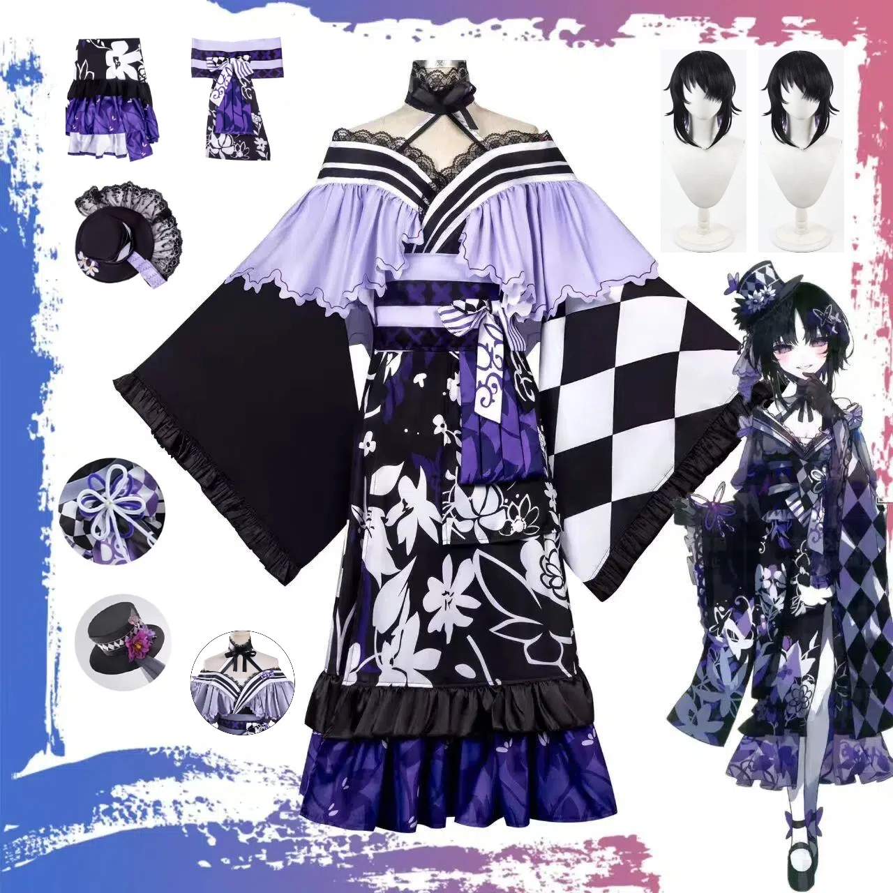 

Anime Magical Witch Trial Cosplay Dress Lace Hat Full Set Hoshou Marg Halloween Party Costume Girl Vintage Lolita Style Dress
