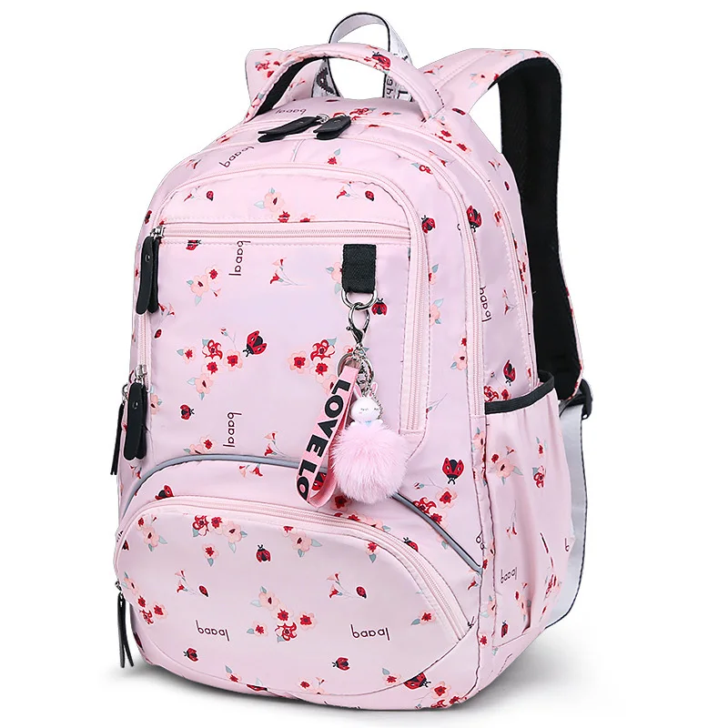 Cherry blossoms school backpack for women black pink floral book bag fashion school bags for girls cute flower bookbag mochila