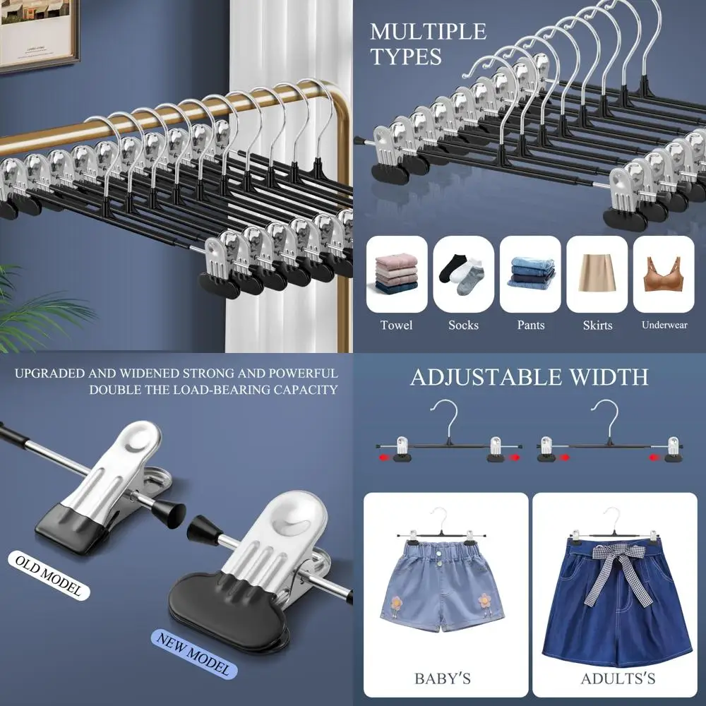 

Non-Slip Adjustable Heavy Duty Hangers, 50 Pack Space-Saving Clips for Women's Skirts and Men's Pants