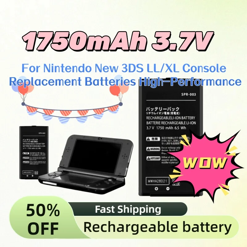 

New 1750mAh 3.7V Rechargeable Lithium Battery Pack for Nintendo New 3DS LL/XL Console Replacement Batteries High-Performance