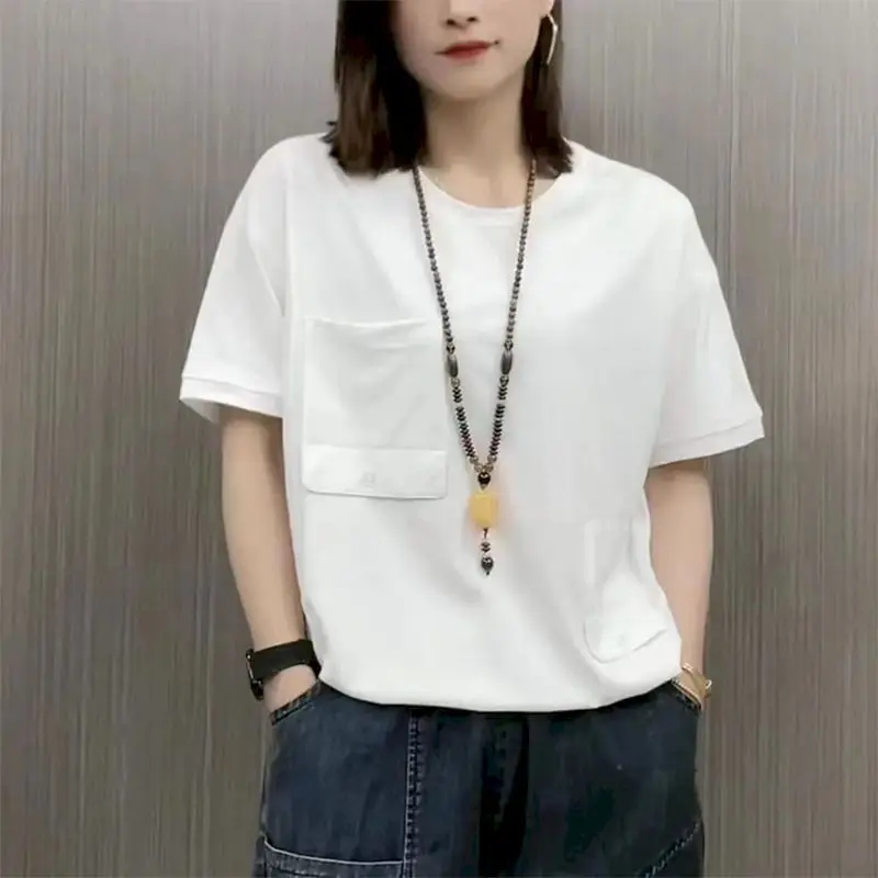 Oversized T Shirts Women Fashion Pocket Design T-shirt Casual Loose Short Sleeve Slimming Tops Summer 2024 Trend Thin Tshirt Y2k