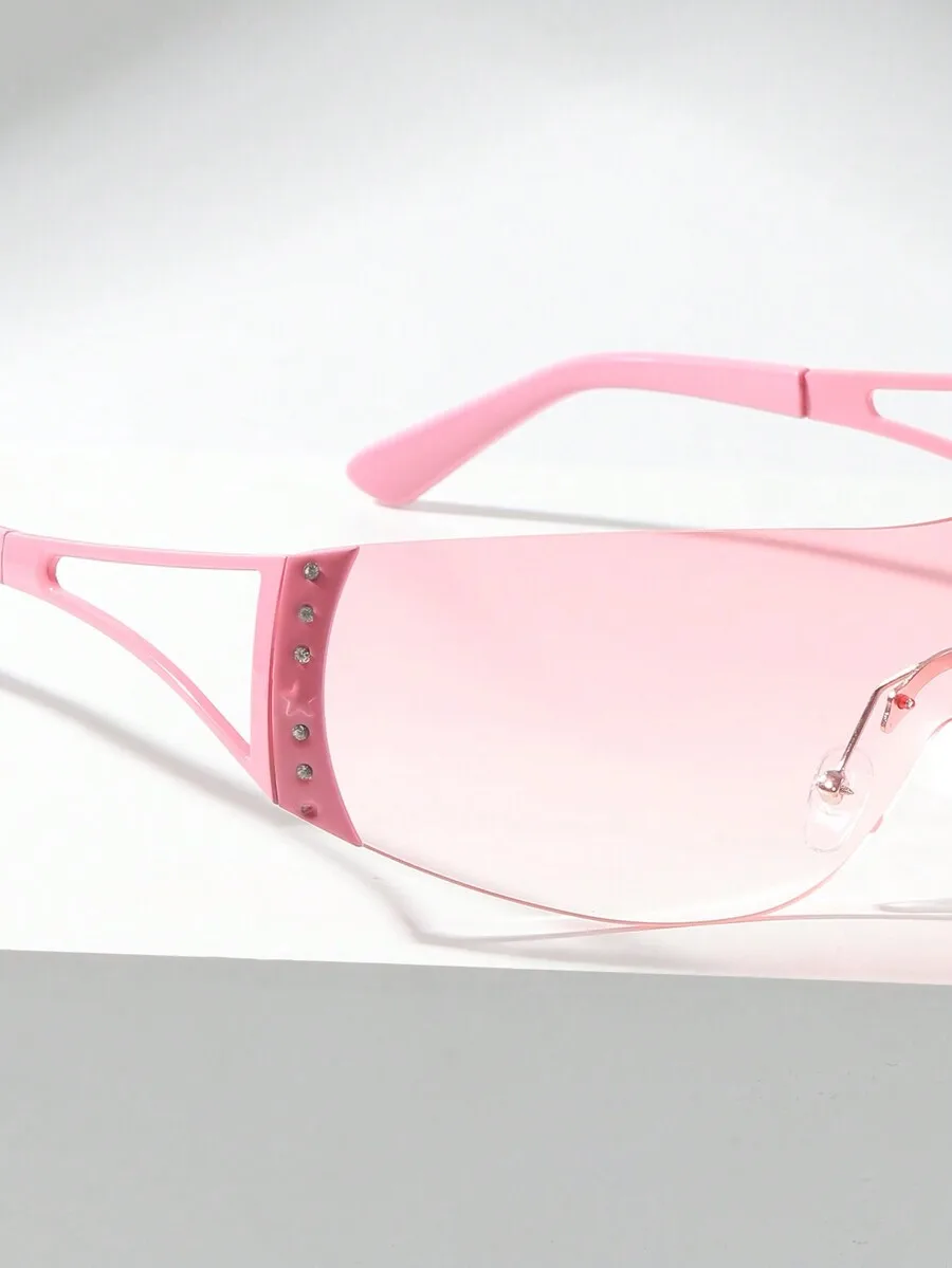 

Pink Wraparound Sunglasses With Rhinestone Punk Street Style Fashion Glasses For Women