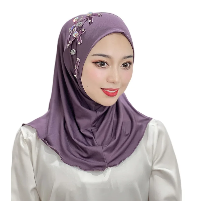 Solid Color Elastic Geometric Cross Pattern Scarf Cap Headband Cap Women's Ethnic Headscarf Cap