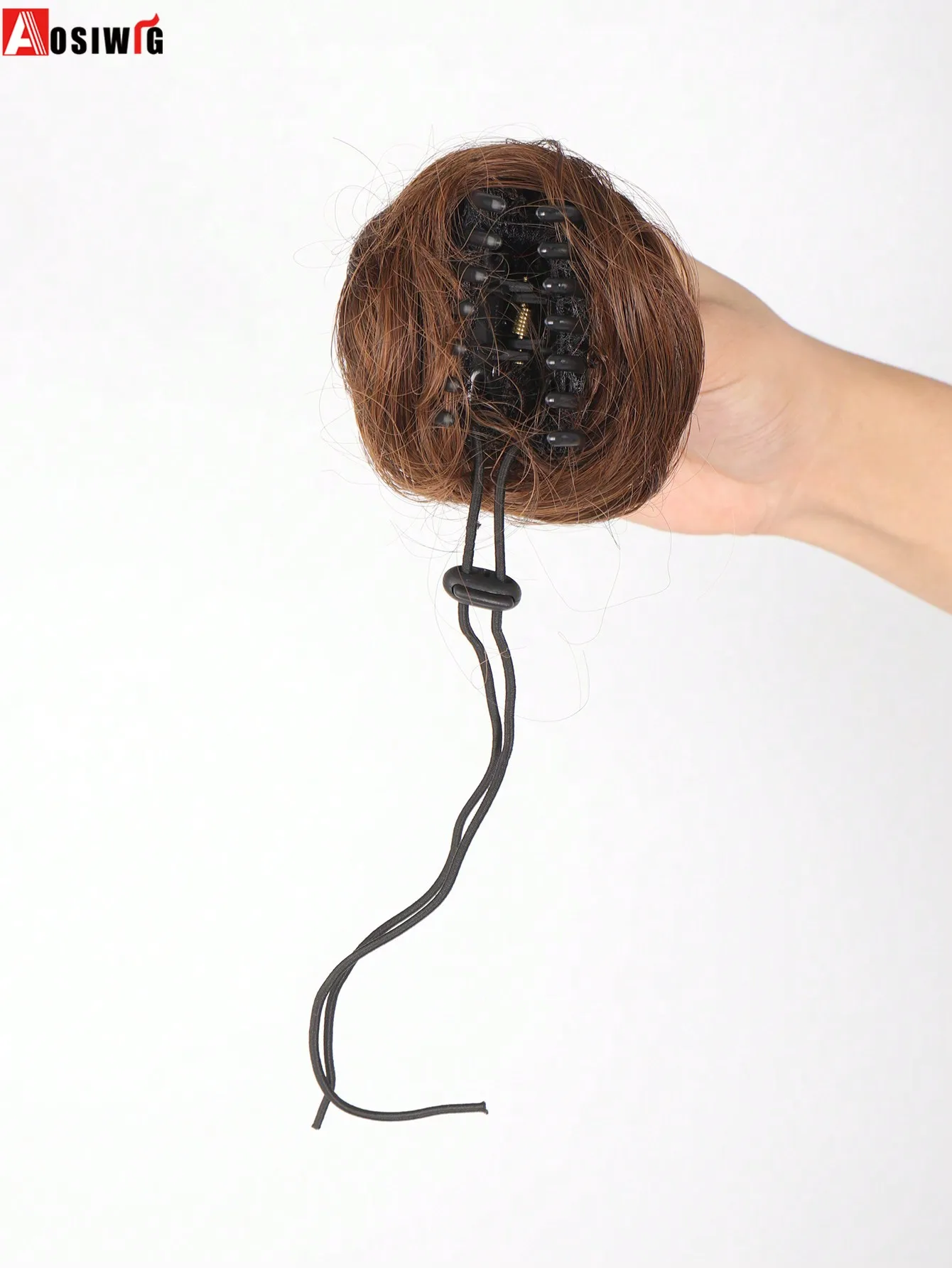 Aosiwig klip rambut palsu untuk wanita, wig sintetis keriting berantakan, ikat rambut Sanggul elastis karet donat, klip cakar rambut palsu