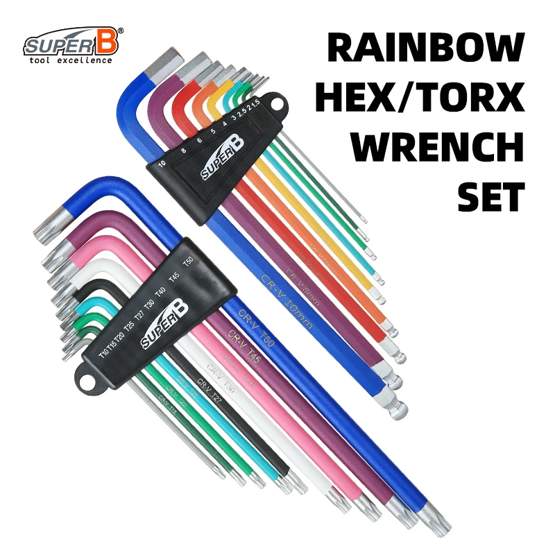 

Bicycle L Wrench Kit Torx/Hex Wrench 9pcs 1.5-10mm Hexagon Spanner Hand Tools T10-T50 Torx CR-V Steel For Bicycle Repair