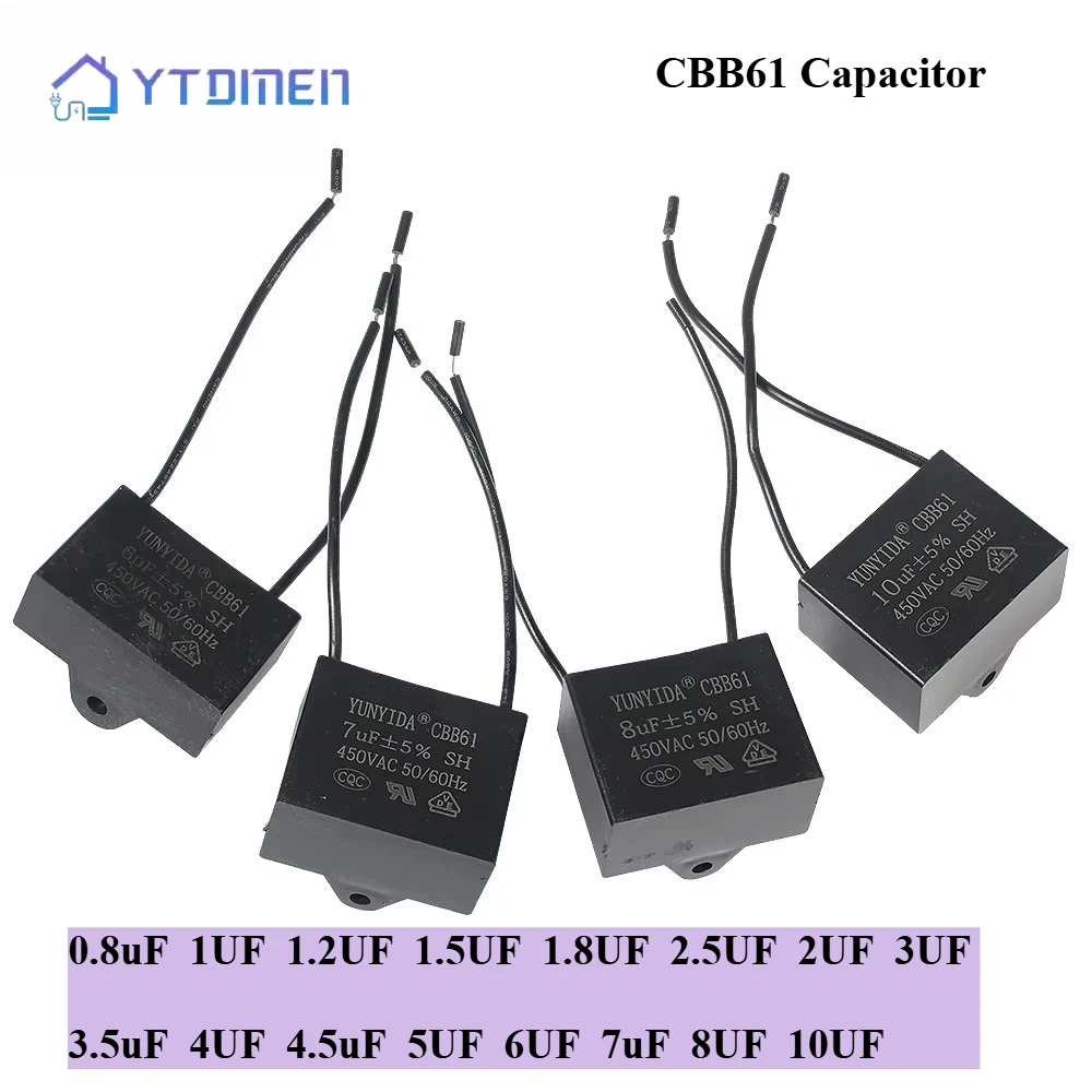 5PCS 450V CBB61 Lüfterkondensator 0,8/1/1,2/1,5/2,0/3,0/4,0/4,5/5,0/6,0/7,0/8,0/10uF Startkondensatoren Kit für Deckenventilatoren