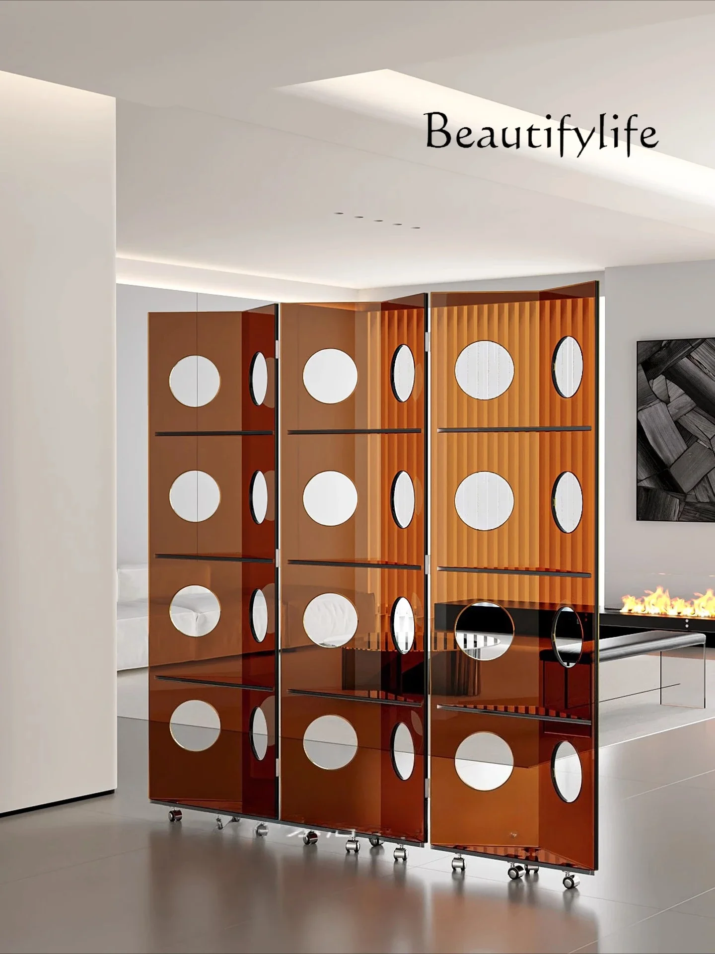 

BJ Acrylic Screen Partition Modern Living Room Foldable Mobile Blocking Semi-transparent Entrance Screen