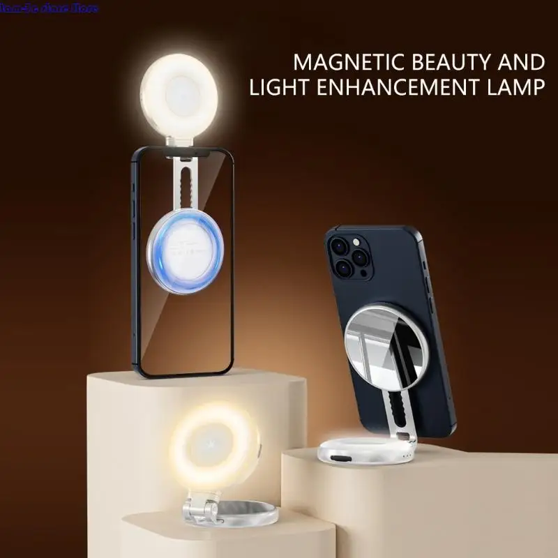 Đèn LED điện thoại D0UA Đèn chiếu sáng với gương 360 độ Xoay Light Selfie có thể điều chỉnh ánh sáng từ tính cho điện thoại 16