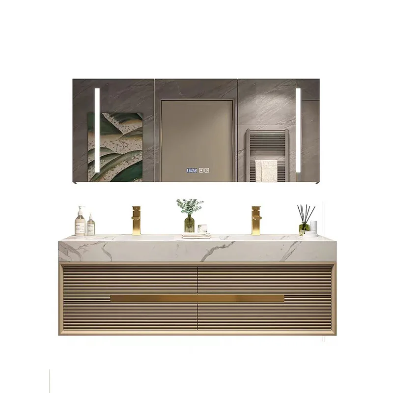 

Modern Bathroom Cabinet Oak Combination Slate Ceramic Washbasin Intelligent Internet Celebrity Toilet with Soft Close Drawers