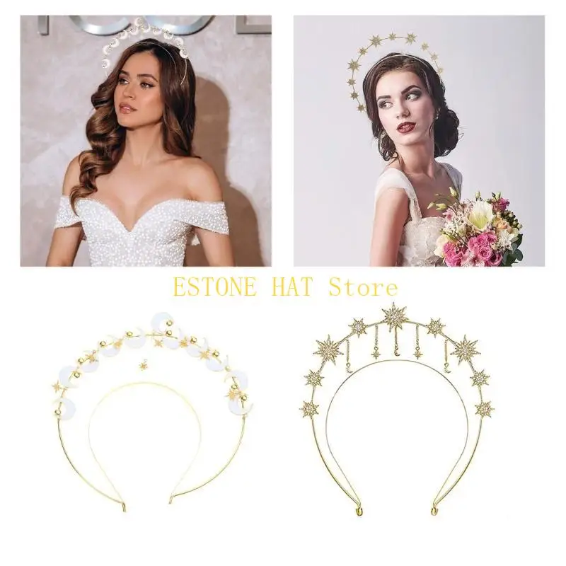 

49MF Vintage Hair Hoop Crystal Hairband Bridal Headpiece Bride Glistening Crystal
